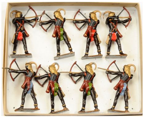 Britains - Set 202 - Togoland Warriors [1930's Issue], comprising: 8 x Native Warriors with Bows and Arrows [one arrow missin