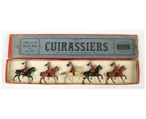 Britains - Set 138 - Cuirassiers - [1905 version], comprising: Officer on Grey Cantering Horse with Drawn Sabre &amp; 4 x Tro