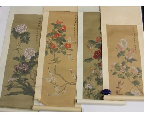 4 Chinese scroll mounted watercolours