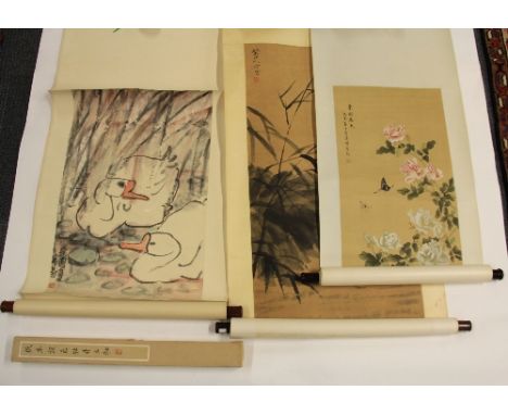 3 Chinese scroll mounted watercolours