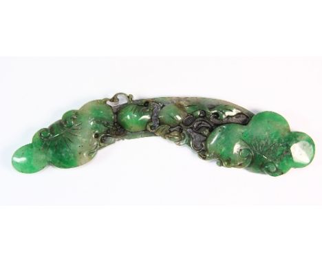 A green jade ruyi scroll weight L 20cm