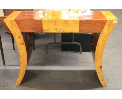 A lovely 2 coloured Art Deco style veneered console table with single drawer W 118cm x 40cm x 84cm