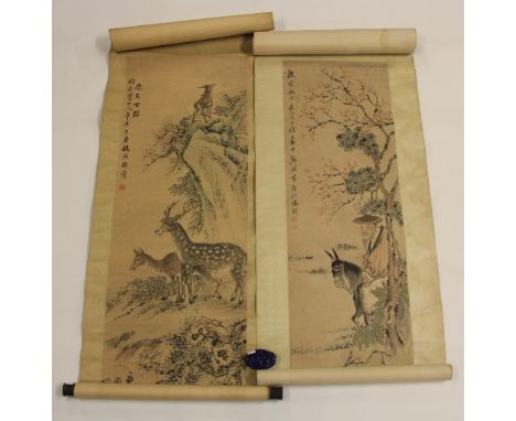 2 early 20th century Chinese scroll mounted watercolours A/F