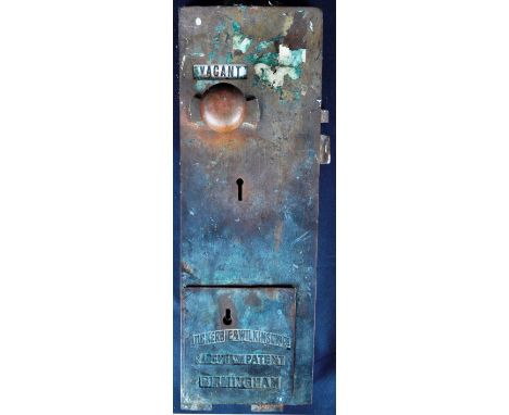 A Victorian 19th Century brass Penny Slot Railway Door Lock, made by Lockerbie &amp; WIlkinson Ltd. Stamped: Locwil Patent, B