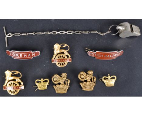 A collection of Railway memorabilia to include: Two British Railways Foreman Lion over Wheel Cap Badge.&nbsp; An original 194