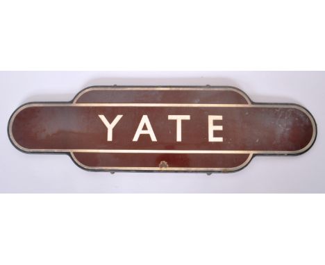 An original British Rail BR 1960s ' Yate ' enamel railway station totem sign. The station is located on the main Bristol to B