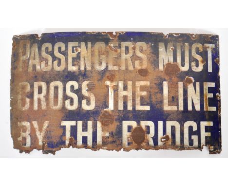 A original vintage 20th Century Railway notice enamel porcelain sign having white lettering on blue ground reading "Passenger