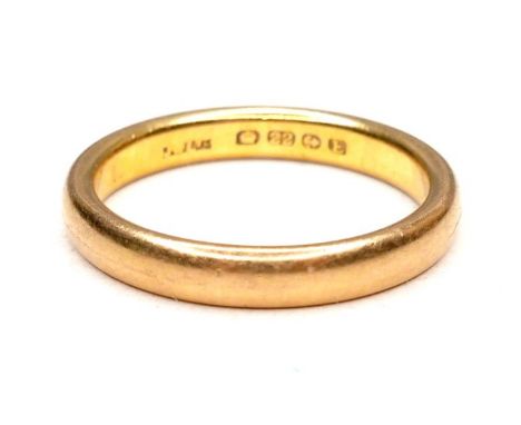 A 22ct gold wedding band ring, size Q/R, 3.4mm wide, 6.3g. 