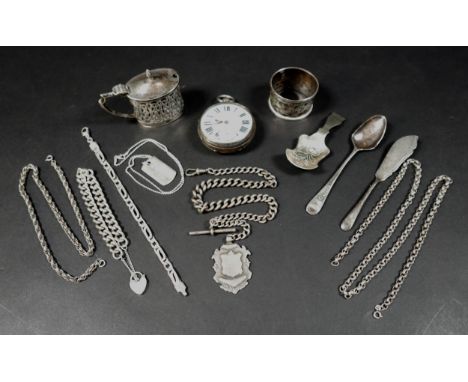 A collection of George III and later silver, including a George III silver teaspoon, with initial 'M' to its terminal, rubbed