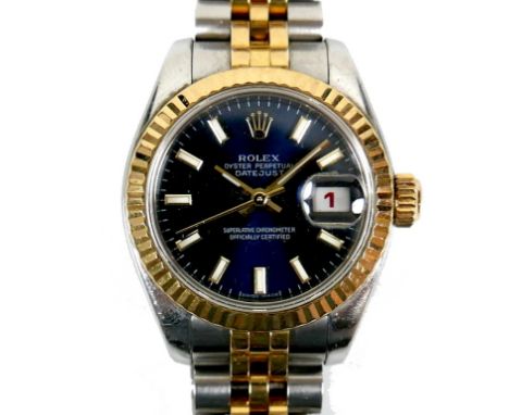 A Rolex Oyster Perpetual Datejust lady's stainless steel and 18K yellow gold wristwatch, model 63133, serial F500XXX, circa 2
