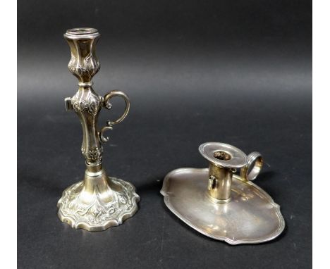 Two silver chamber sticks, comprising a George III chamber stick  with round handle, Henry Chawner, London 1796, and a Victor