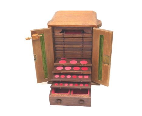 Two 20th century mahogany coin storage cabinets, the largest with 17 drawers, 31 by 28 by 36.5cm, both with keys, together wi