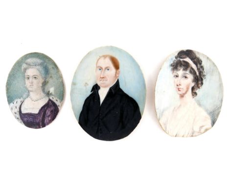 A group of three early 19th century unframed portrait miniatures on ivory, likely removed from brooches, including one depict