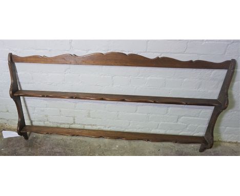 Ercol style Wall Hanging Plate Rack, 81cm high, 150cm wide, With three other sets of Wall Hanging Shelves, (4)