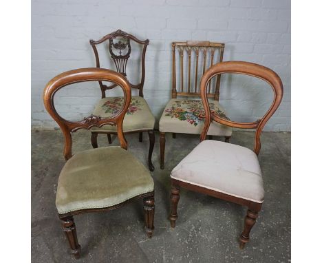 Hepplewhite style Mahogany Chair, Having a Tapestry seat, 85cm high, With two Victorian Balloon back Chairs, And an Edwardian