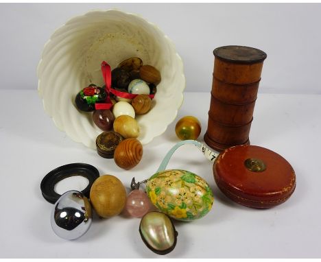 Quantity of Assorted Collectables, To include Mineral Eggs, Mother of Pearl Egg Shaped Trinket / Sewing Boxes, Tape Measure b
