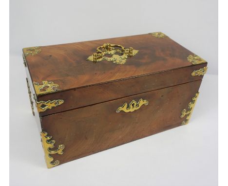 Walnut and Brass Bound Box, circa 19th century, Formerly a Tea Caddy, 16cm high, 30.5cm wide, 15.5cm deep