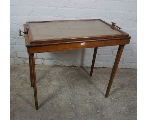 Edwardian Mahogany Inlaid Folding Tray Top Table, Having Gilt Metal Handles and Mechanism, 61cm high, 70cm wide, 45cm deep