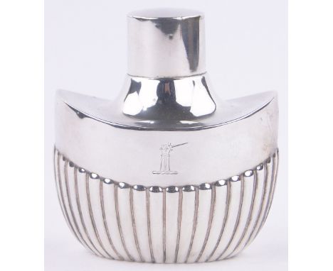 A Victorian silver tea caddy,of half fluted oval form with engraved armorial crest, London 1895, 3.6oz, height 9.5cm.