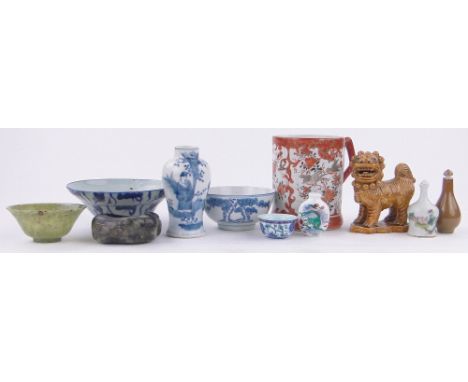 Group of Oriental items,including a large Kutani mug, a green jade bowl 10cm diameter, etc., (11).