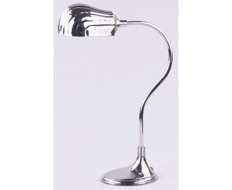 A reproduction nickel plate student's desk lamp with shell shade,height 53cm.