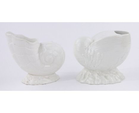 2 Victorian white glazed ceramic nautilus shell spoon warmers.