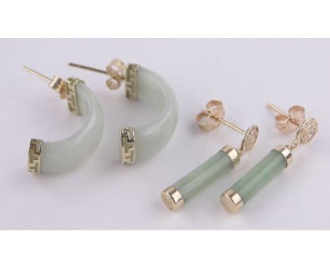 2 Pairs of Chinese jade and gold earrings.
