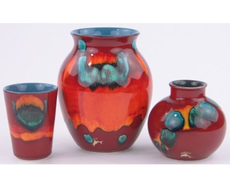 3 Pieces of modern Poole Pottery,largest height 17cm.