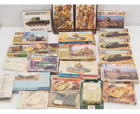 A quantity of mostly 1:76 scale unbuilt plastic kits by AIRFIX, TAMIYA and others - contents unchecked, but appear complete -