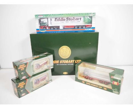 A group of CORGI 1:50 scale diecast lorries, all Eddie Stobart examples comprising a 30th Anniversary 5 lorry set, together w