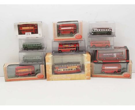 A group of 1:76 scale diecast buses by EFE and OOC to include a Trolleybus and Feltham Tram - all London based examples - VG 