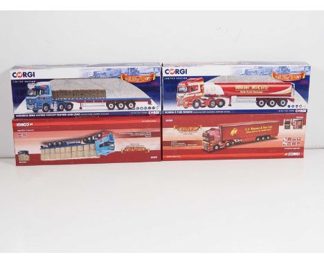 A group of CORGI 1:50 scale diecast articulated lorries comprising : CC13735, CC13739, CC13759 and CC13825 - VG/E in VG/E box