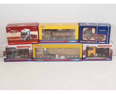 A group of CORGI 1:50 scale diecast lorry tractor units together with an articulated lorry and a rigid truck - VG/E in VG/E b