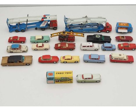 A large tray of diecast model cars and lorries by CORGI in varying conditions to include one car in original box - F/G in P/F