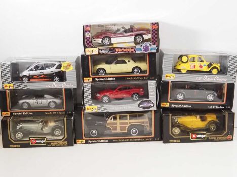 A group of 1:18 scale diecast cars by MAISTO and BBURAGO - VG/E in VG boxes (10)