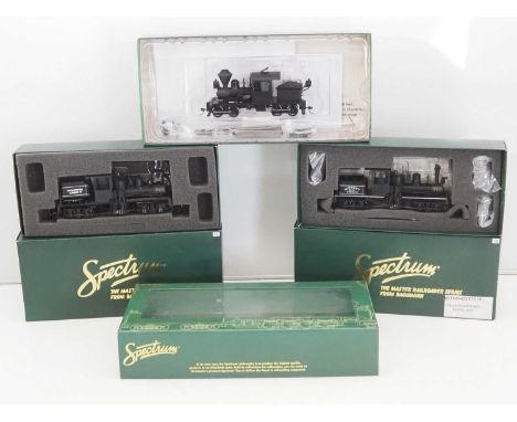 A group of SPECTRUM On30 scale steam locomotives comprising a pair of two-truck shays together with a two-truck Stearns Heisl