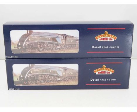 A pair of BACHMANN OO gauge class A4 steam locomotives comprising 'Mallard' in LNER blue livery together with and 'Quicksilve