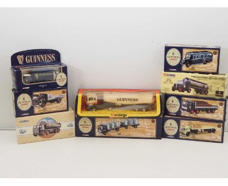 A group of CORGI Classics comprising lorries, vans and buses together with an older CORGI articulated lorry - all in Guinness