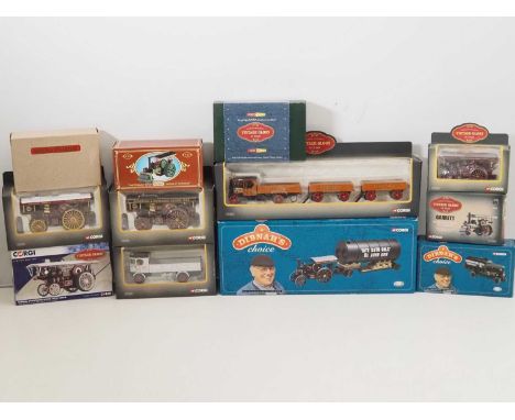 A group of mostly CORGI diecast steam lorries and Showman's engines from the 'Vintage Glory of Steam' series and others inclu
