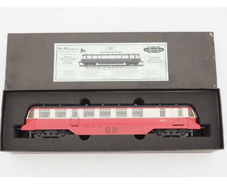 A WJ VINTAGE O gauge GWR diesel railcar in BR carmine/cream livery for 2 or 3 rail operation - fitted for coarse style operat