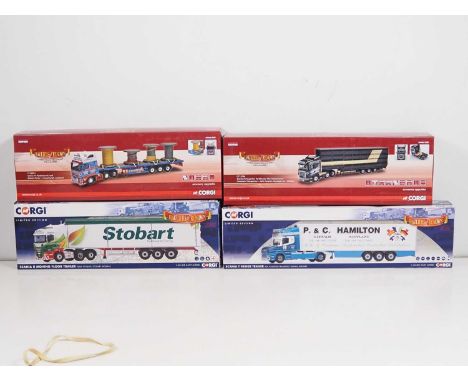 A group of CORGI 1:50 scale diecast articulated lorries comprising : CC12825, CC13734, CC13768 and CC14031 - VG/E in VG/E box