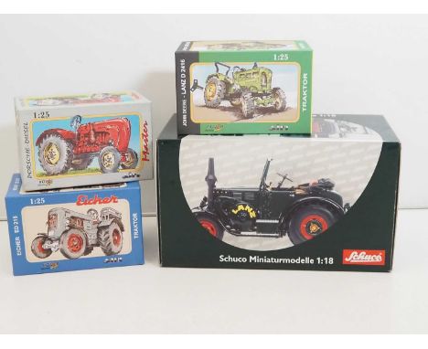A SCHUCO 1:18 scale diecast 'Lanz Bulldog' European Outline tractor - together with a small group of KOVAP 1:25 scale tinplat
