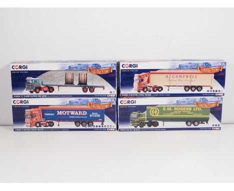 A group of CORGI 1:50 scale diecast articulated lorries comprising : CC13752, CC13753, CC15309 and CC15504 - VG/E in VG/E box
