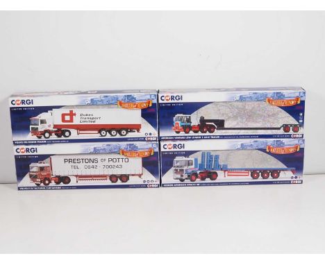 A group of CORGI 1:50 scale diecast articulated lorries comprising : CC12516, CC15404, CC15502 and CC15506 - VG/E in VG/E box