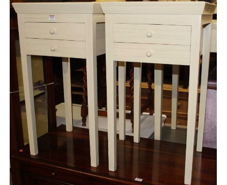 A pair of contemporary painted integral tray-top square two drawer lamp tables, w.42cm 