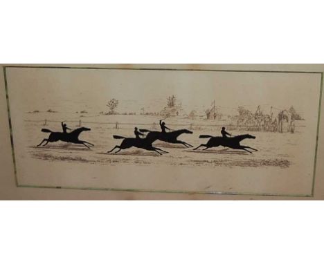 Early 20th century school - The Finishing Post, mixed media, 21 x 49cm; together with a Pre-Raphaelite print; and a contempor