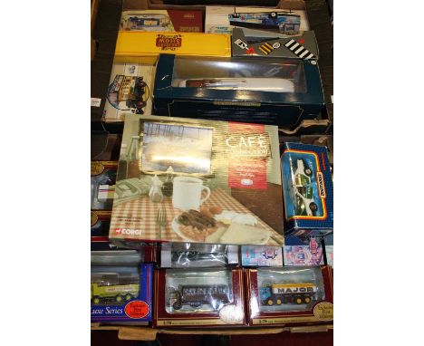 Two boxes of modern diecast, to include Matchbox Superkings Police car, various EFE commercial vehicles, Corgi Cafe Collectio