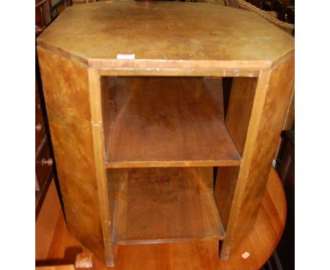 An Art Deco figured walnut octagonal book table, width 60cm