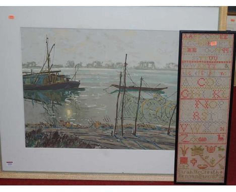 C Garford - boating scene, limited edition print, E Gentry - The Tide Mill at Woodbridge, oil on board, and Sarah McCreath - 