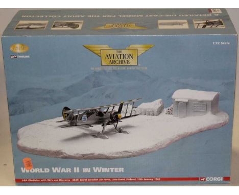 A Corgi Aviation Archive WWII in Winter diorama to include a J8A Gladiator